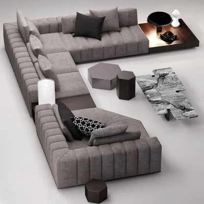 Móveis italianos modernos e contemporâneos para sala de estar em casa de campo Divã de canto seccional sofá de couro e tecido